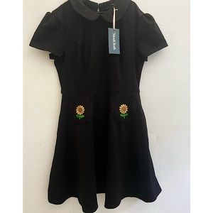 Sweetness Embroidered Sunflower Black Dress